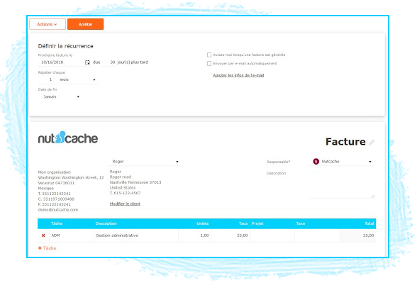 nutcache facture récurrente